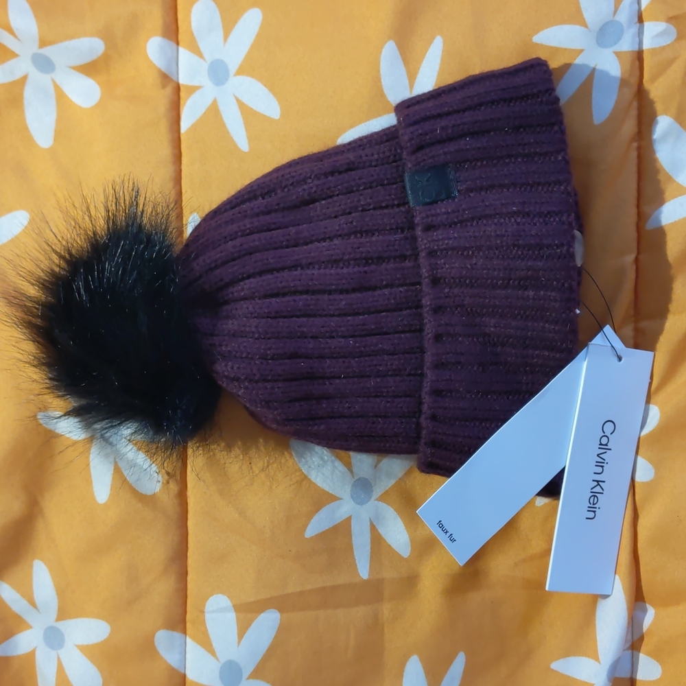 Calvin Klein Purple Pom Beanie